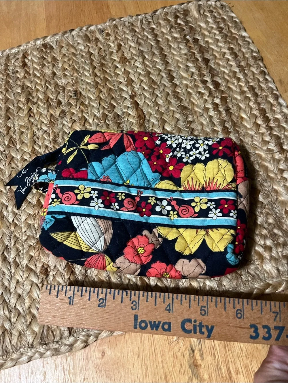 Vera Bradley Black Multi Floral Quilted Zip Cosmetic Pouch